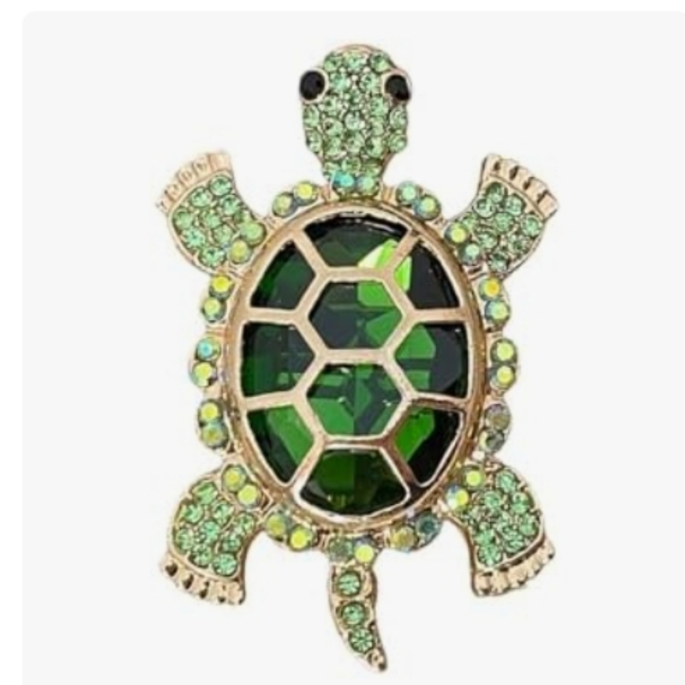 Green Crystal Turtle Brooch Pin
